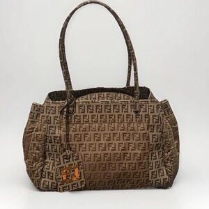 Fendi Zucchino Nylon Grande Pillow Tote FF Print Shoulder Bag Italy